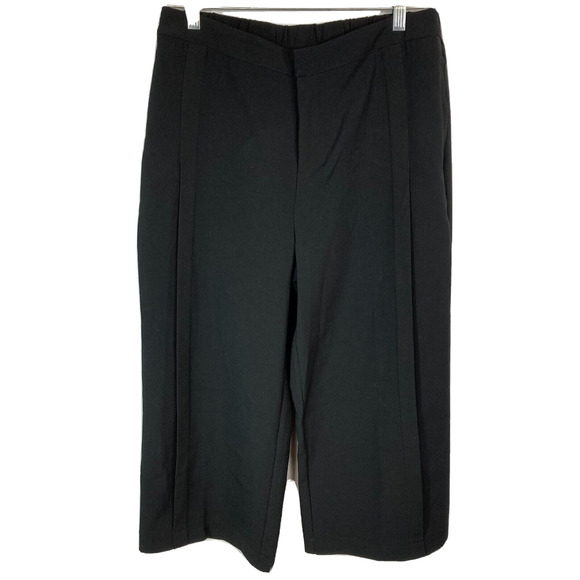 H By Halston Pants Womens Sz‎ 14 Black Cropped Capri Wide Leg Dress Stretch - Picture 1 of 11